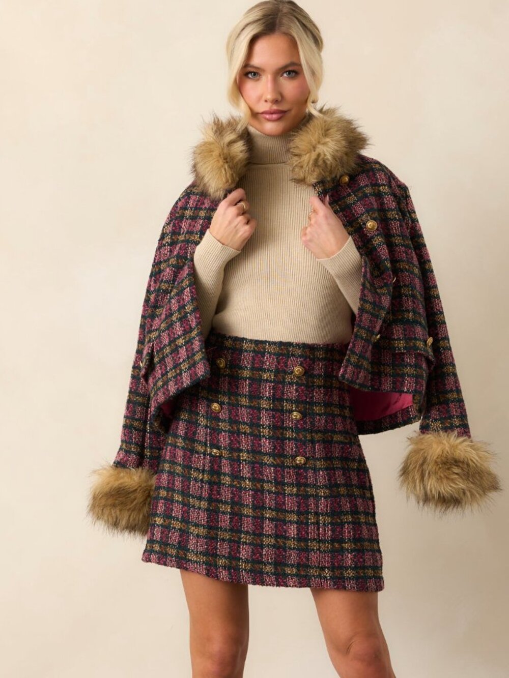 NWT Prosperina Bouvier Pink Multi Plaid Tweed Jacket / L